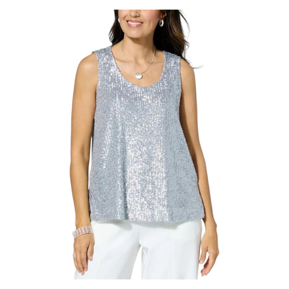 WynneCollection Sequin Knit Tank Silver - Regular